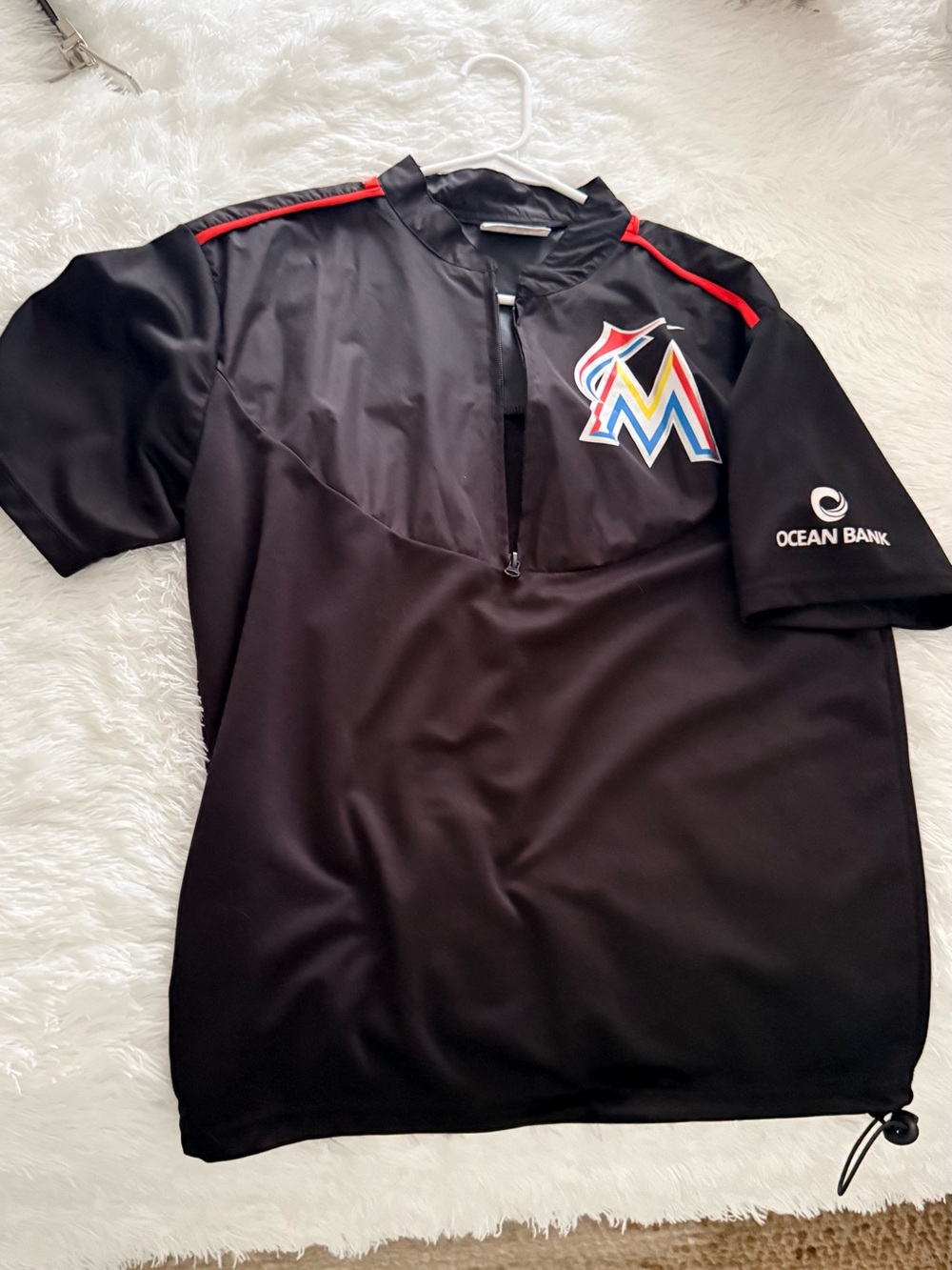 Miami Marlins Black Short-Sleeve Athletic Shirt with Zip